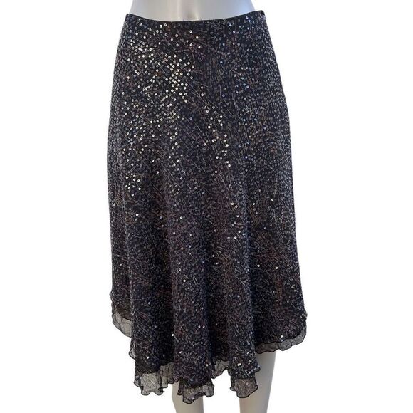Vtg Worth Evening Midi Skirt Size 6 Brown Sequin 100% silk Asymmetrical Layered - Picture 6 of 16